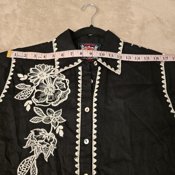 Johnny Was Addison Kimono Sleeve Shirt Black Floral Embroidered Linen Tunic XS - Picture 11 of 16